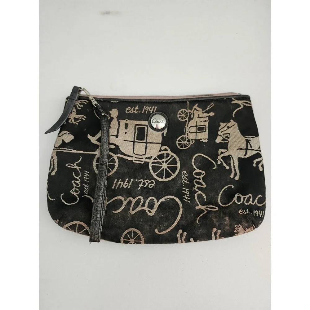 Coach Signature 1941 Pouch Wristlet Bag Horse Carriage Silver Rare 7x4.5